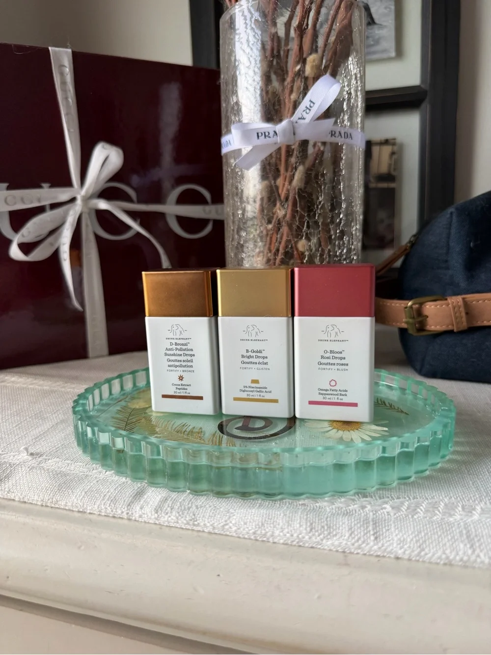 Drunk Elephant Trio with Gold, Bronze, and Rose Caps